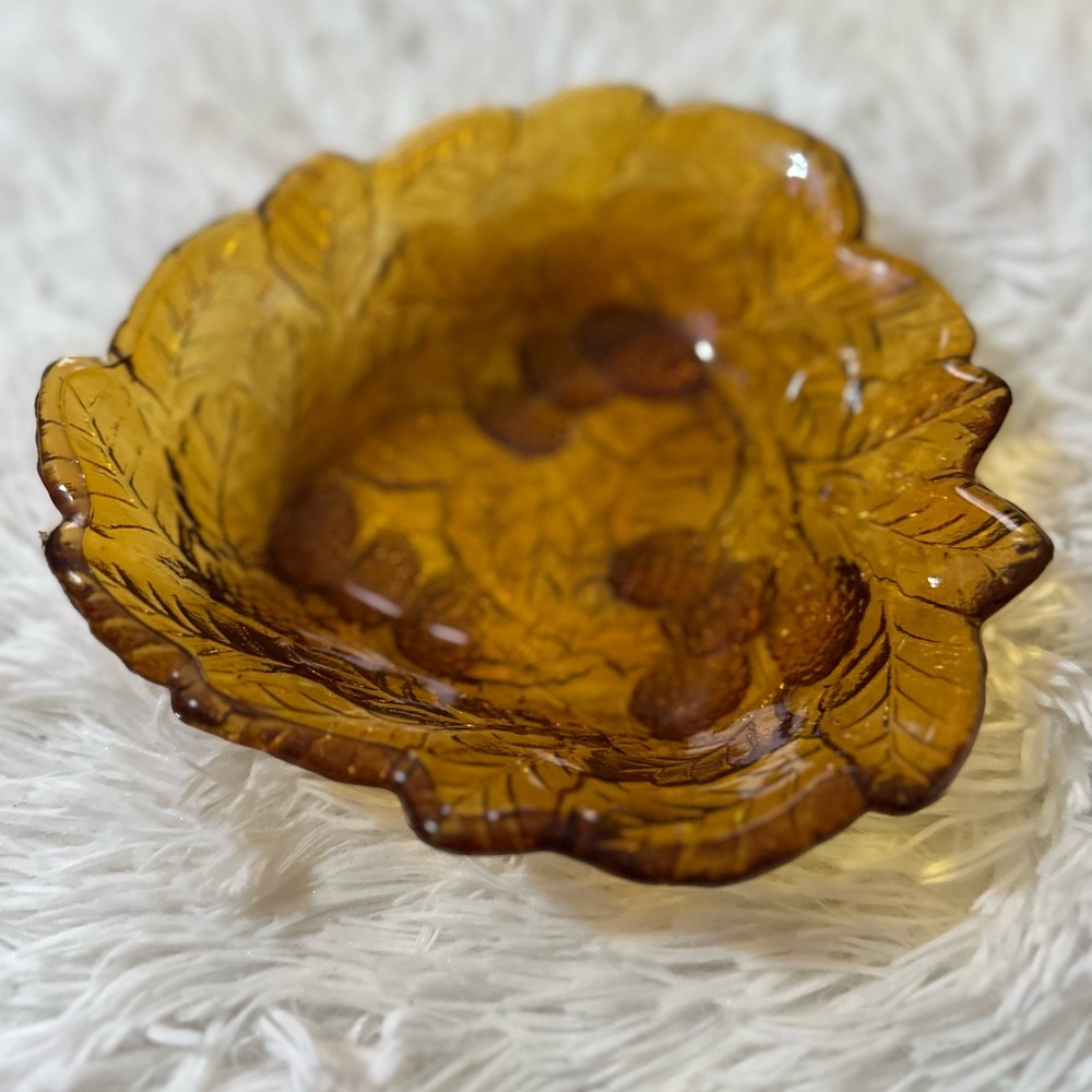 Vintage Amber Leaf-Shaped Glass Bowl